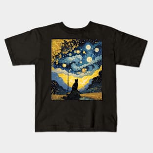 Starry Night Cat, Van Gogh Cat, Cat Lover, Cat Mom, Cat Dad Kids T-Shirt